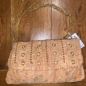 Natural cork and gold eyelet handbag